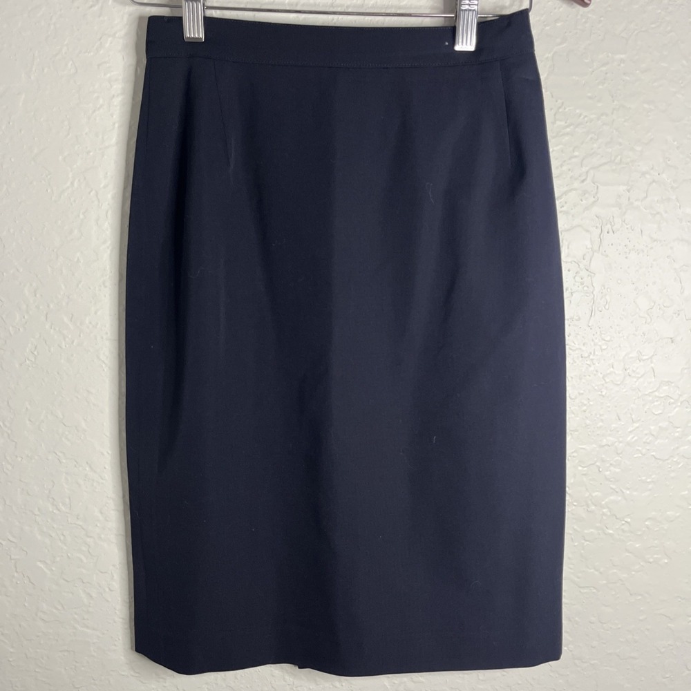 Genny Versace Italian Blue Lana Woole Skirt With‎ Slit, Navy, Size 6 US
